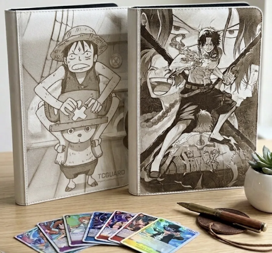 Two custom engraved display binders with requested artwork