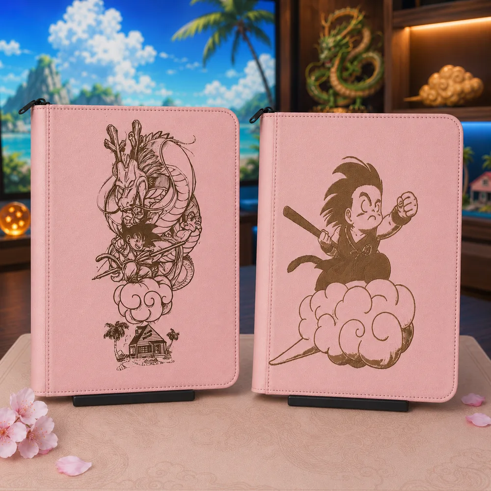 Custom engraved binder set with dragon and character artwork