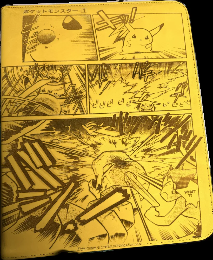 Custom engraved binder with retro manga comic panel artwork
