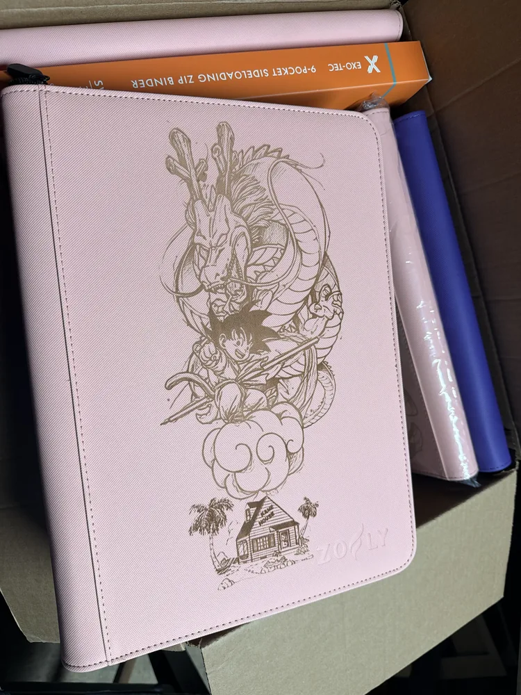 Custom engraved pink binder with dragon artwork