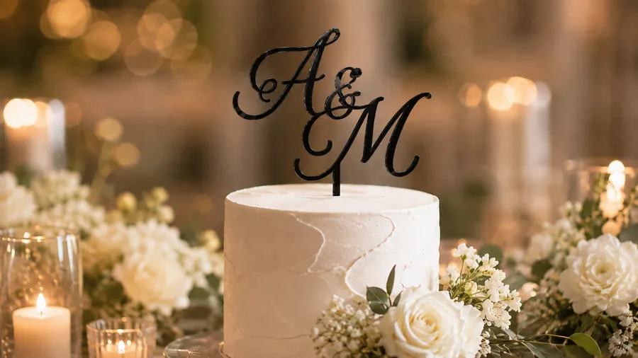 Black acrylic A and M cake topper