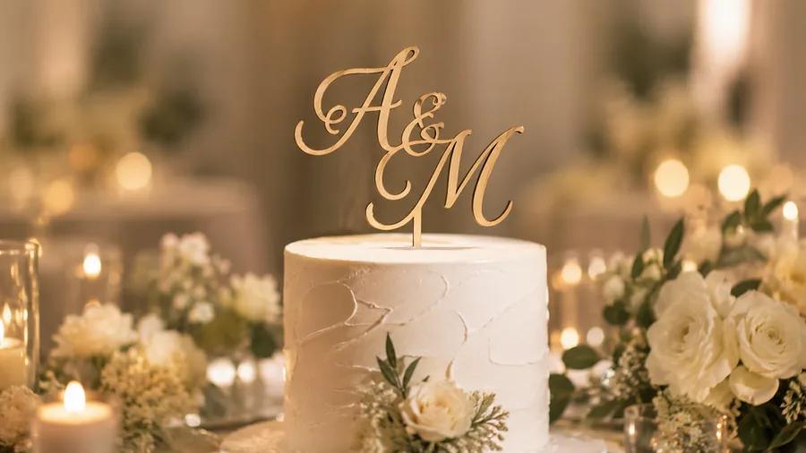 Gold wood A and M cake topper