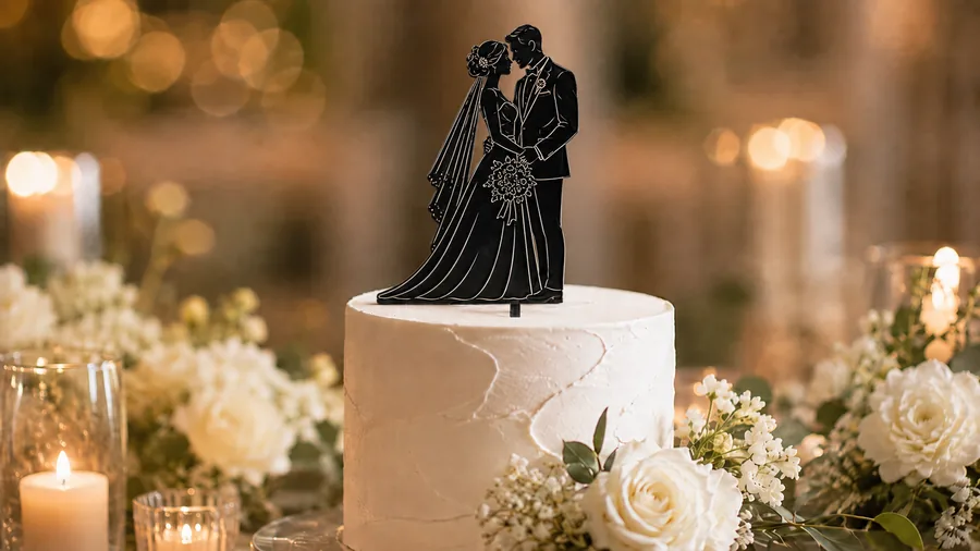 Black acrylic bride and groom silhouette cake topper