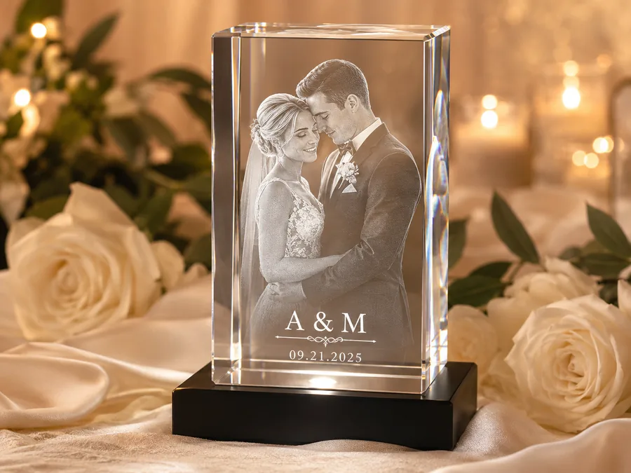 3D crystal rectangular block photo engraving