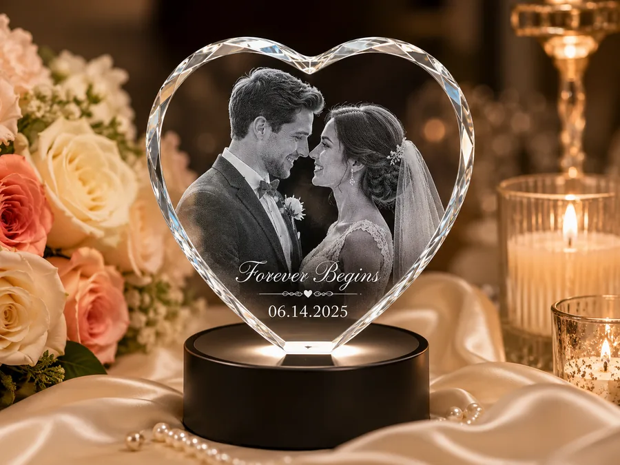 3D crystal heart-shaped photo engraving