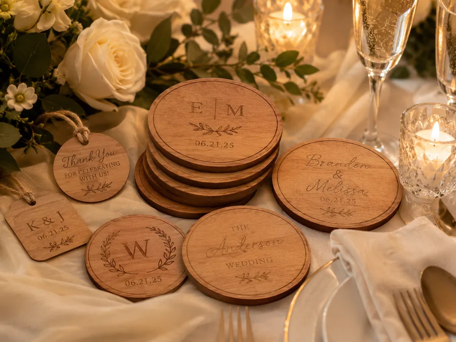 Engraved wooden coasters