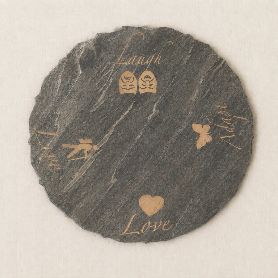 Reverse side of engraved natural slate garden and memorial stone